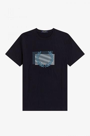 Navy Fred Perry Glitch Graphic Men's T Shirts | PH 1677EBCX